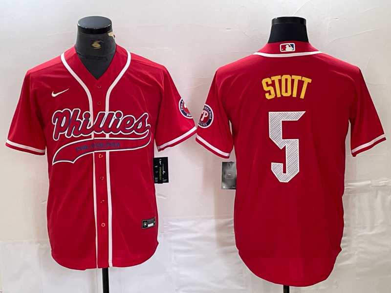 Mens Philadelphia Phillies #5 Bryson Stott Red Cool Base Stitched Baseball Jersey
